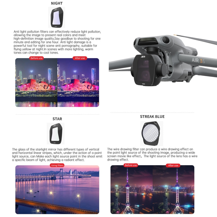 For DJI Air 3S JSR CB Series Drone Lens Filter, Filter:8 in 1 CPL UV ND Mixed