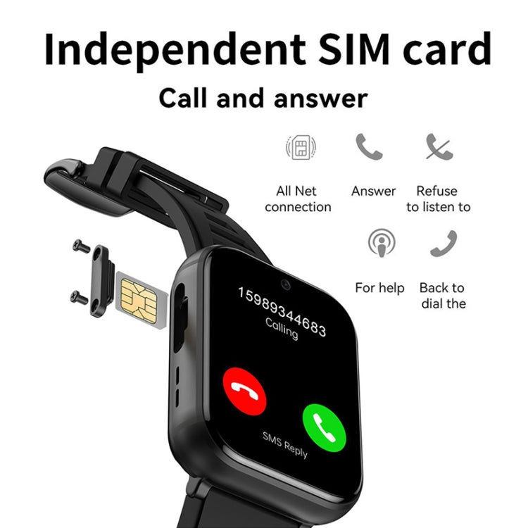 UNIWA DM66 4G Calling Smart Watch, 4GB+64GB, 1.99 inch IPS Screen Android 9.0 Support WiFi GPS(Black)