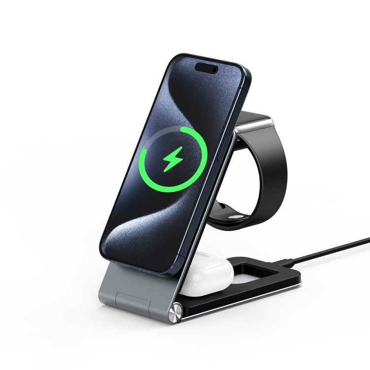DUZZONA W22 15W 3 in 1 Foldable Magnetic Wireless Charging Stand(Grey)