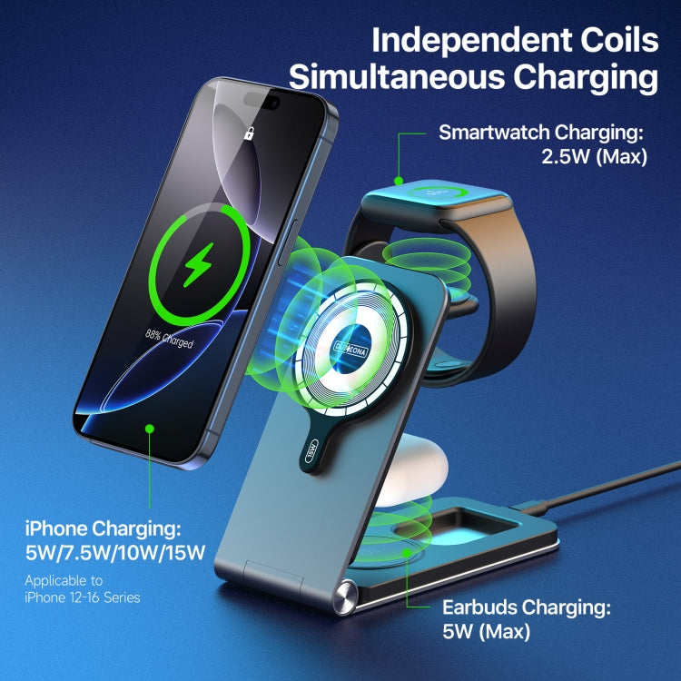 DUZZONA W22 15W 3 in 1 Foldable Magnetic Wireless Charging Stand(Grey)