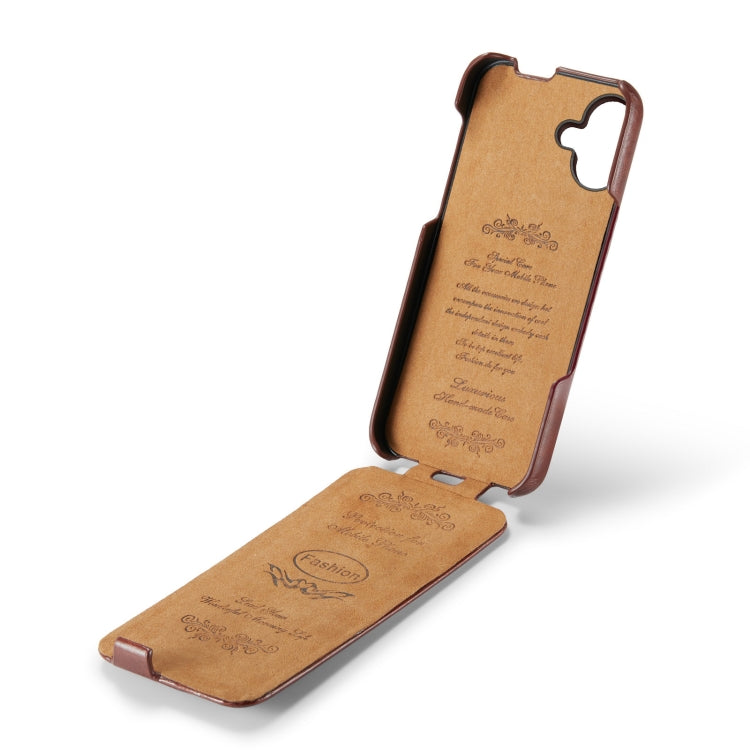 For iPhone 16 Plus Fierre Shann 64 Texture Vertical Flip PU Leather Phone Case(Brown)