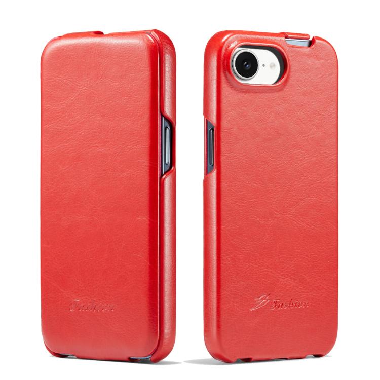 For iPhone 17e / 16e Fierre Shann 64 Texture Vertical Flip PU Leather Phone Case(Red)
