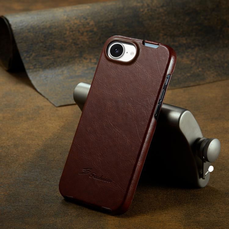 For iPhone 17e / 16e Fierre Shann 64 Texture Vertical Flip PU Leather Phone Case(Brown)