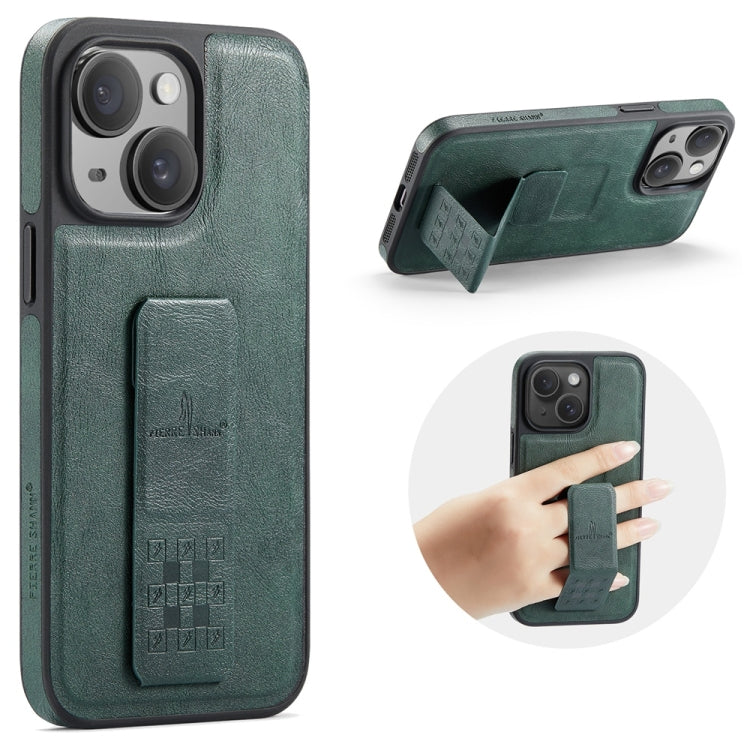 For iPhone 14 Plus Fierre Shann Oil Wax Cow Leather Holder Back Phone Case(Green)
