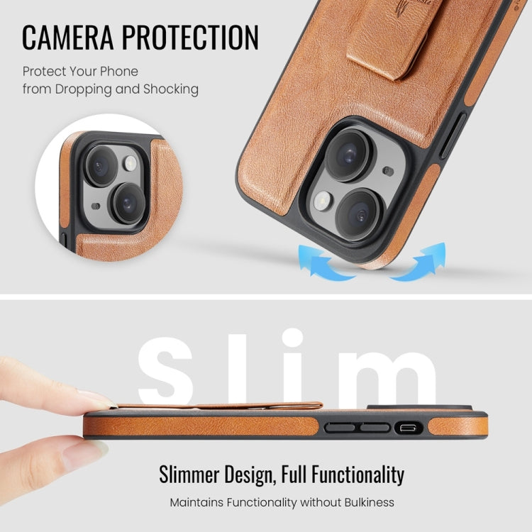 For iPhone 14 Fierre Shann Oil Wax Cow Leather Holder Back Phone Case(Brown)