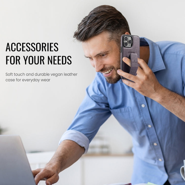 For iPhone 14 Pro Fierre Shann Oil Wax Cow Leather Holder Back Phone Case(Purple)