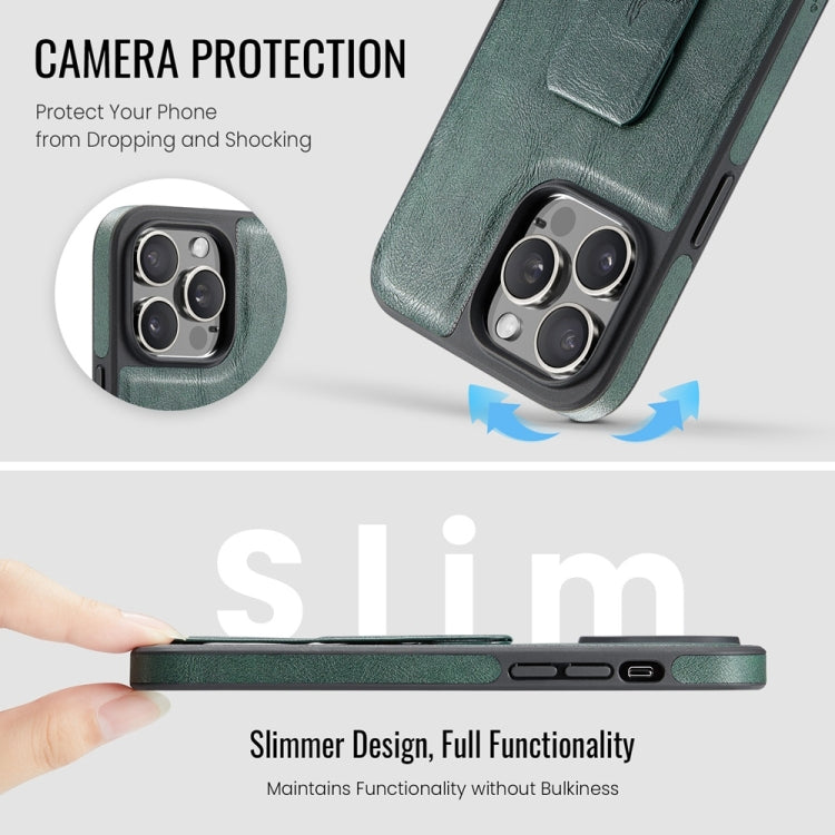 For iPhone 14 Pro Max Fierre Shann Oil Wax Cow Leather Holder Back Phone Case(Green)
