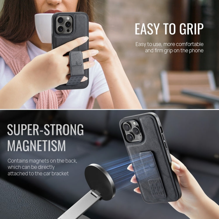 For iPhone 13 Pro Max Fierre Shann Oil Wax Cow Leather Holder Back Phone Case(Black)