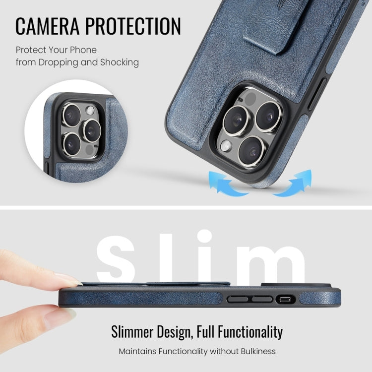 For iPhone 13 Pro Max Fierre Shann Oil Wax Cow Leather Holder Back Phone Case(Blue)