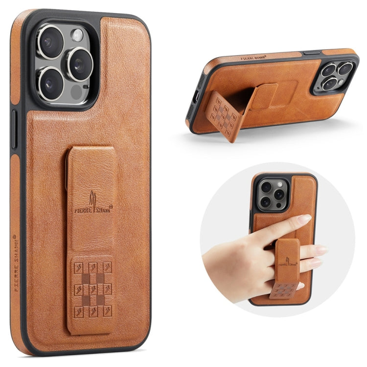 For iPhone 13 Pro Max Fierre Shann Oil Wax Cow Leather Holder Back Phone Case(Brown)