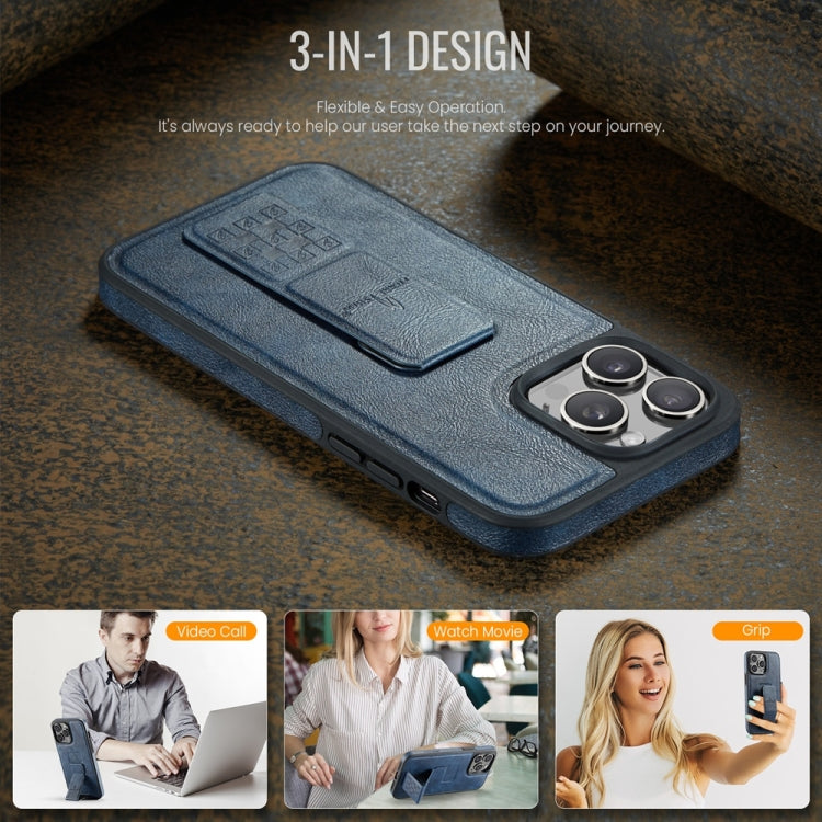 For iPhone 12 Pro Max Fierre Shann Oil Wax Cow Leather Holder Back Phone Case(Blue)