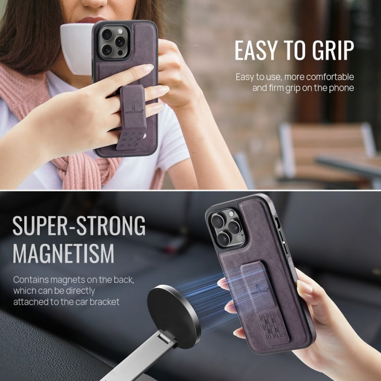 For iPhone 12 Pro Max Fierre Shann Oil Wax Cow Leather Holder Back Phone Case(Purple)
