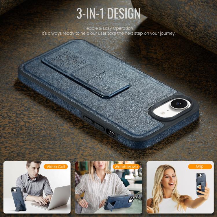 For iPhone 17e / 16e Fierre Shann Oil Wax Cow Leather Holder Back Phone Case(Blue)