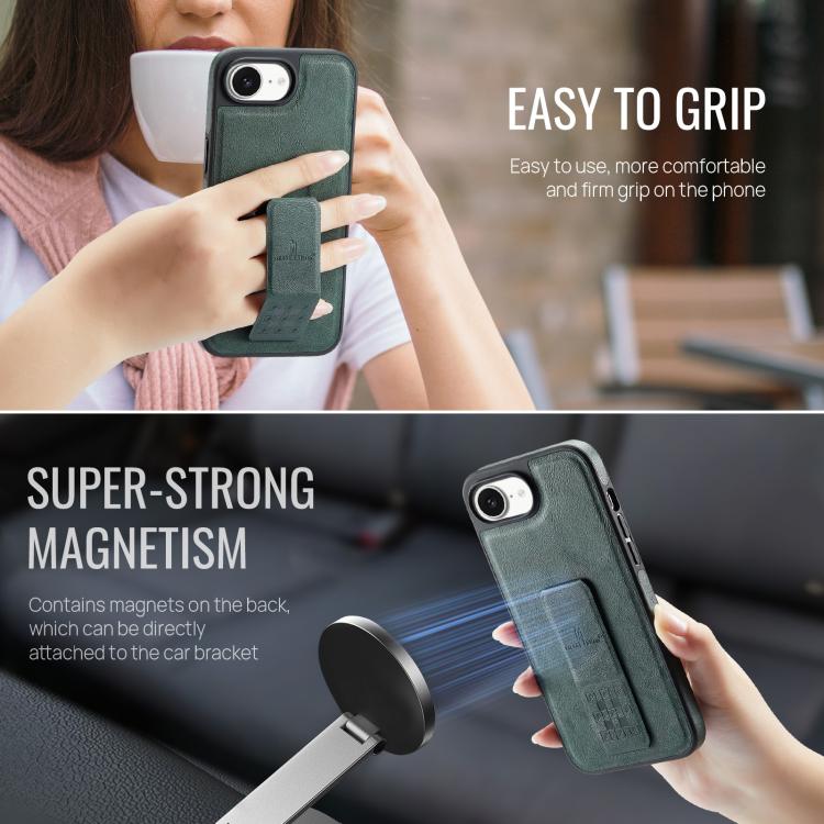 For iPhone 17e / 16e Fierre Shann Oil Wax Cow Leather Holder Back Phone Case(Green)