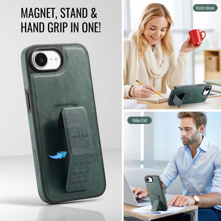 For iPhone 17e / 16e Fierre Shann Oil Wax Cow Leather Holder Back Phone Case(Green)