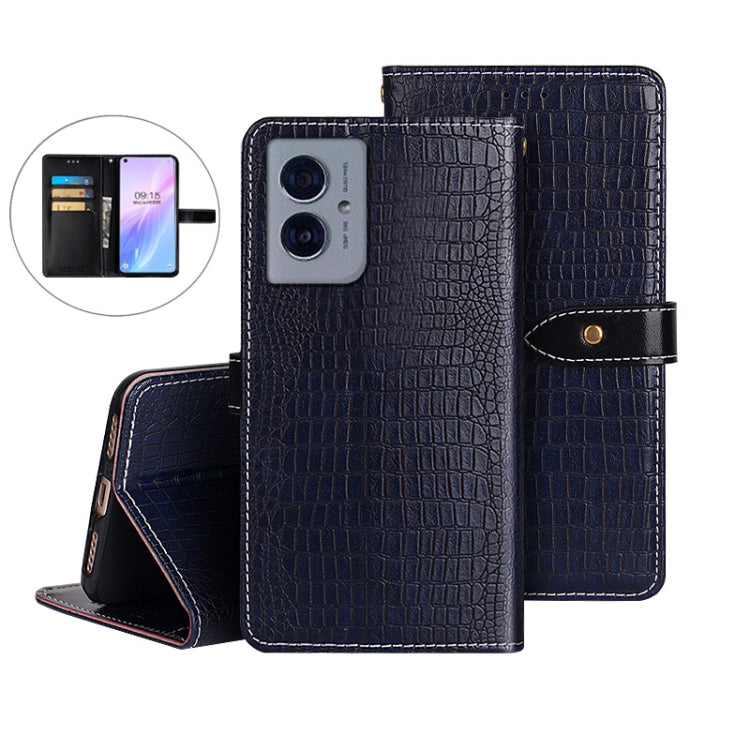 For Motorola Moto G55 5G idewei Crocodile Texture Leather Phone Case(Dark Blue)