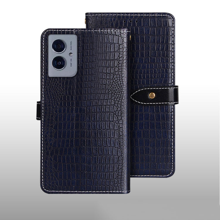 For Motorola Moto G55 5G idewei Crocodile Texture Leather Phone Case(Dark Blue)