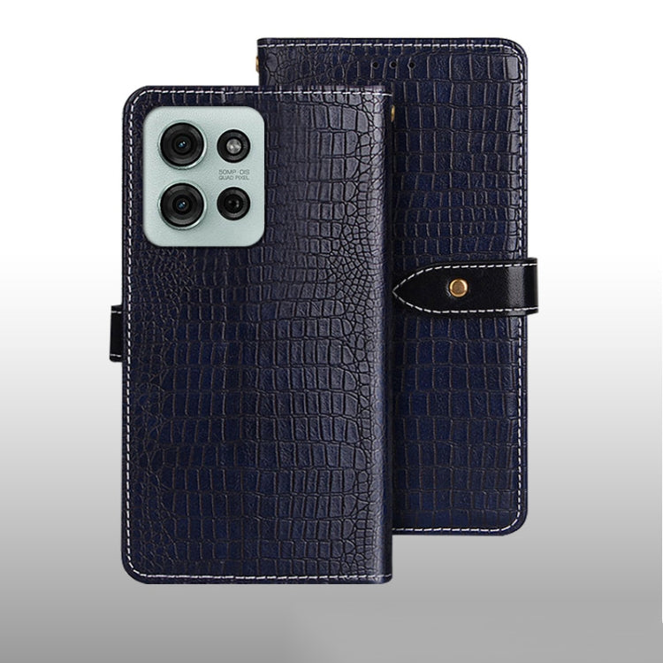 For Motorola Moto G75 5G idewei Crocodile Texture Leather Phone Case(Dark Blue)