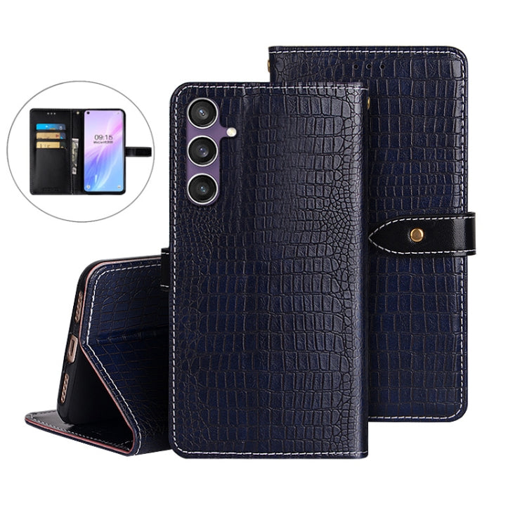 For Samsung Galaxy S24 FE 5G idewei Crocodile Texture Leather Phone Case(Dark Blue)