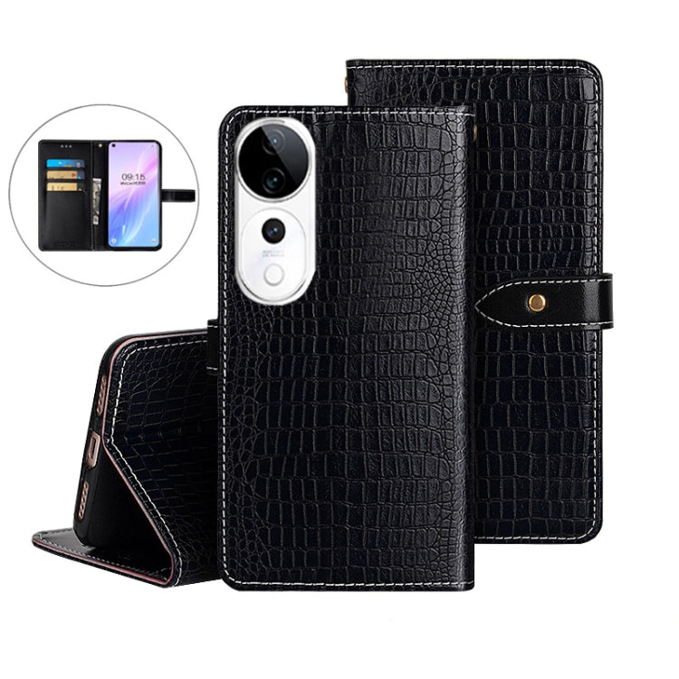 For vivo V40 5G idewei Crocodile Texture Leather Phone Case(Black)