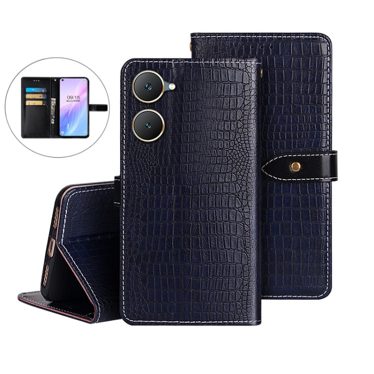 For vivo Y03 4G Global idewei Crocodile Texture Leather Phone Case(Dark Blue)