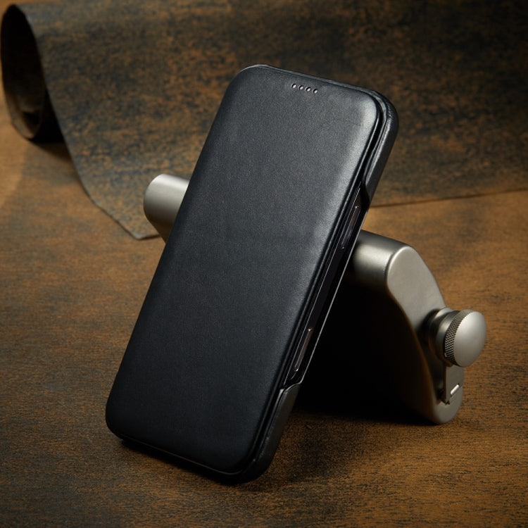 For iPhone 16 Pro Max Fierre Shann Top Layer Cowhide Business Magnetic Leather Phone Case(Black)