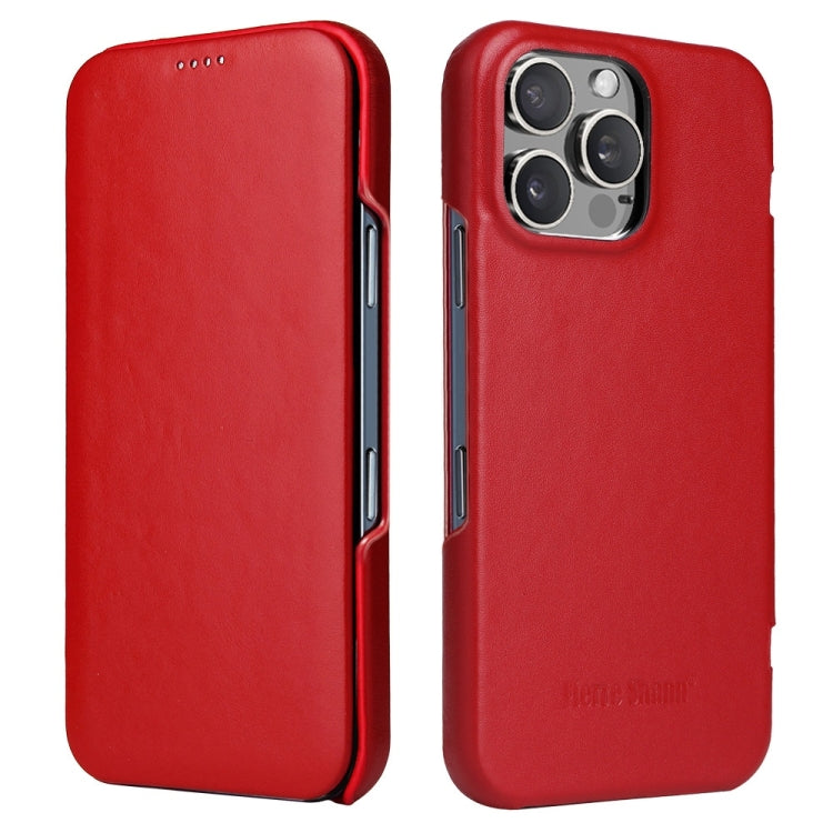 For iPhone 16 Pro Fierre Shann Top Layer Cowhide Business Magnetic Leather Phone Case(Red)