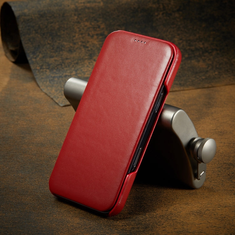 For iPhone 16 Pro Fierre Shann Top Layer Cowhide Business Magnetic Leather Phone Case(Red)