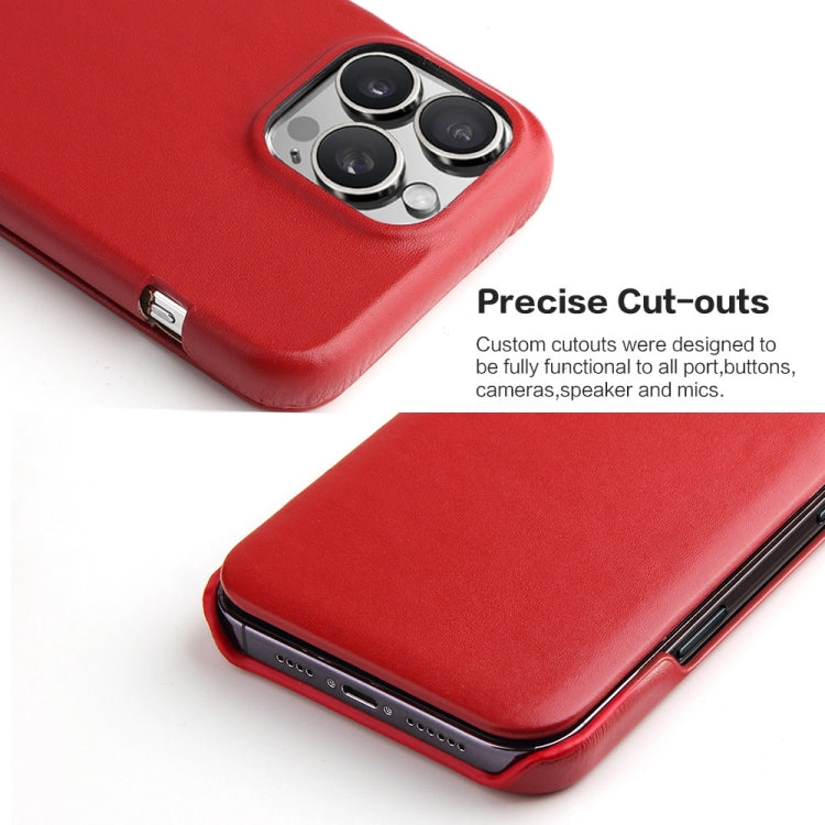 For iPhone 16 Pro Fierre Shann Top Layer Cowhide Business Magnetic Leather Phone Case(Red)