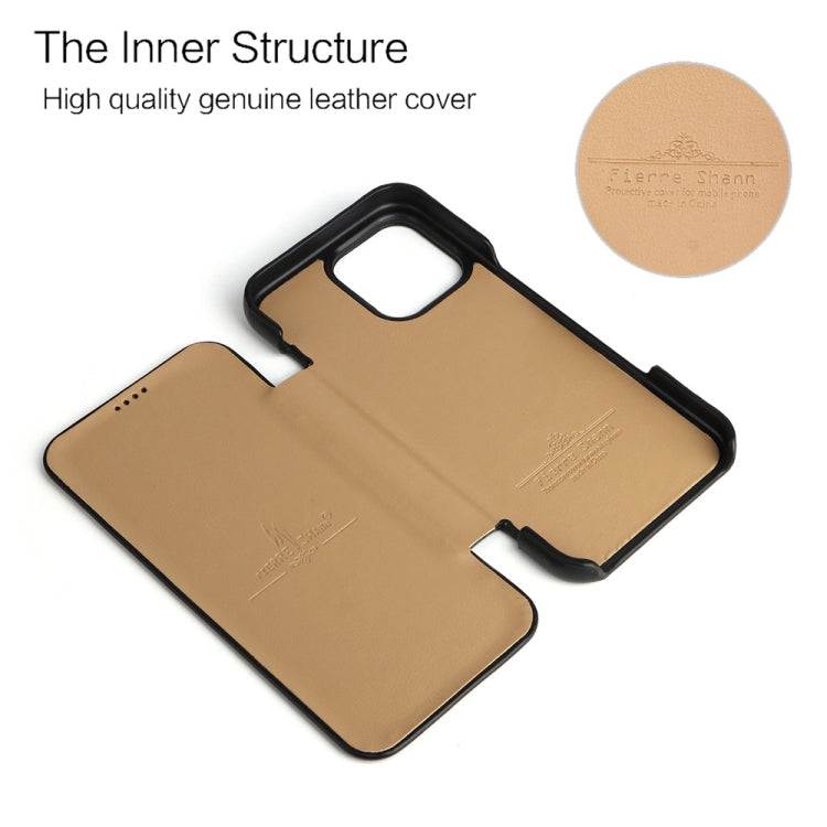 For iPhone 16 Pro Fierre Shann Top Layer Cowhide Business Magnetic Leather Phone Case(Black)