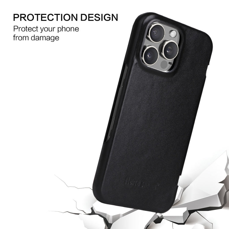 For iPhone 16 Pro Fierre Shann Top Layer Cowhide Business Magnetic Leather Phone Case(Black)