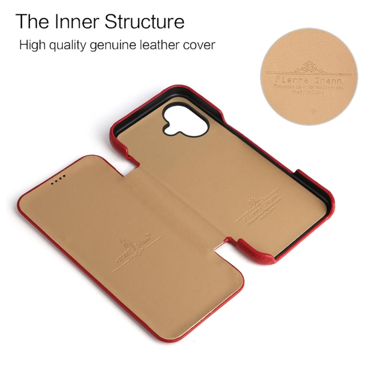 For iPhone 16 Fierre Shann Top Layer Cowhide Business Magnetic Leather Phone Case(Red)