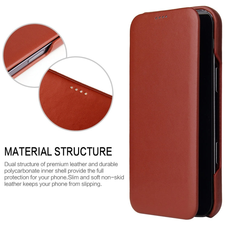 For iPhone 16 Fierre Shann Top Layer Cowhide Business Magnetic Leather Phone Case(Brown)