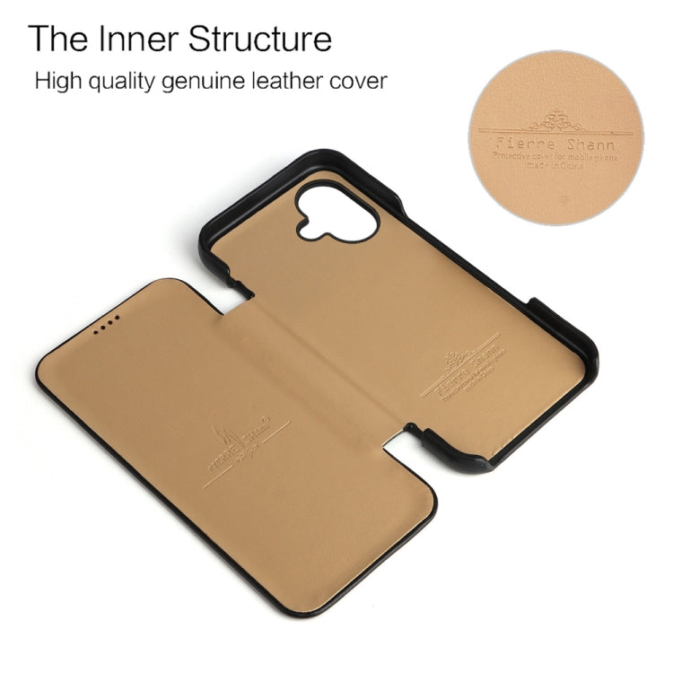 For iPhone 16 Fierre Shann Top Layer Cowhide Business Magnetic Leather Phone Case(Black)