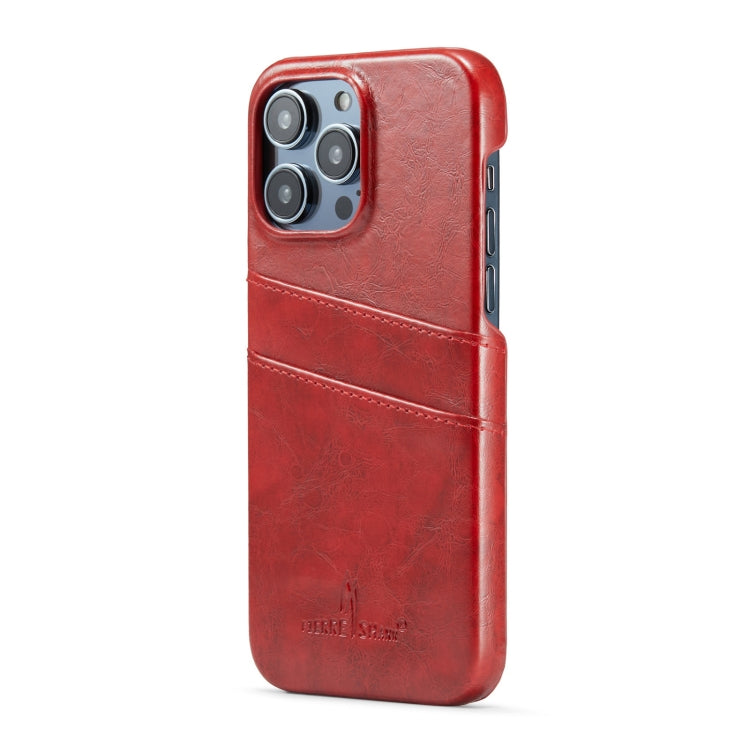 For iPhone 16 Pro Fierre Shann Retro Oil Wax Texture Card Slots PU Leather Phone Case(Red)