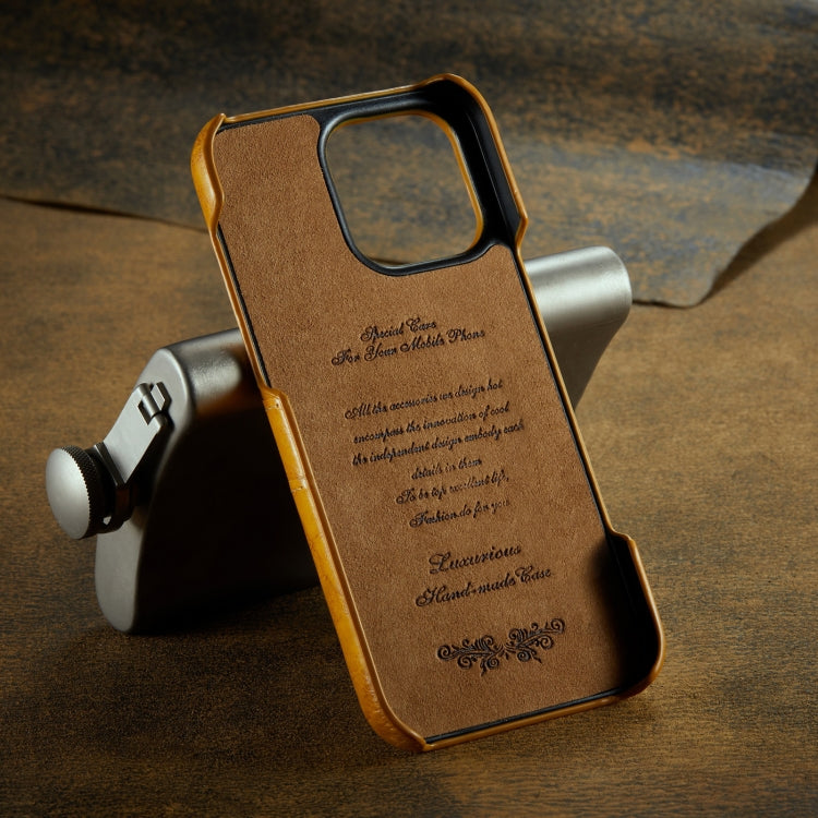 For iPhone 16 Pro Fierre Shann Retro Oil Wax Texture Card Slots PU Leather Phone Case(Yellow)