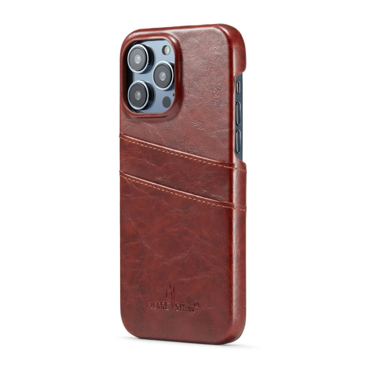 For iPhone 16 Pro Fierre Shann Retro Oil Wax Texture Card Slots PU Leather Phone Case(Brown)