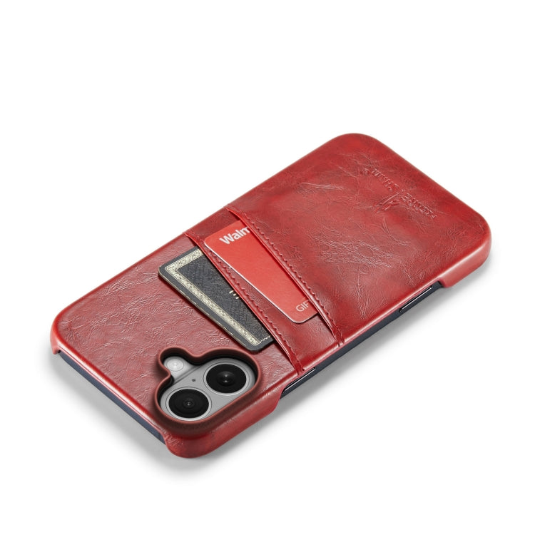 For iPhone 16 Plus Fierre Shann Retro Oil Wax Texture Card Slots PU Leather Phone Case(Red)