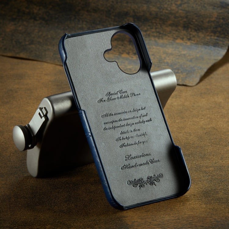 For iPhone 16 Fierre Shann Retro Oil Wax Texture Card Slots PU Leather Phone Case(Blue)