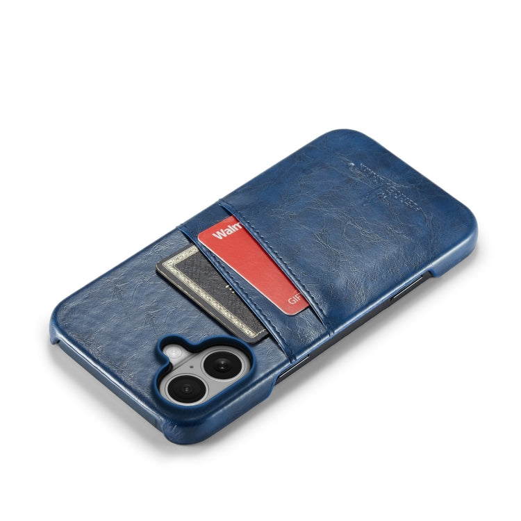 For iPhone 16 Fierre Shann Retro Oil Wax Texture Card Slots PU Leather Phone Case(Blue)