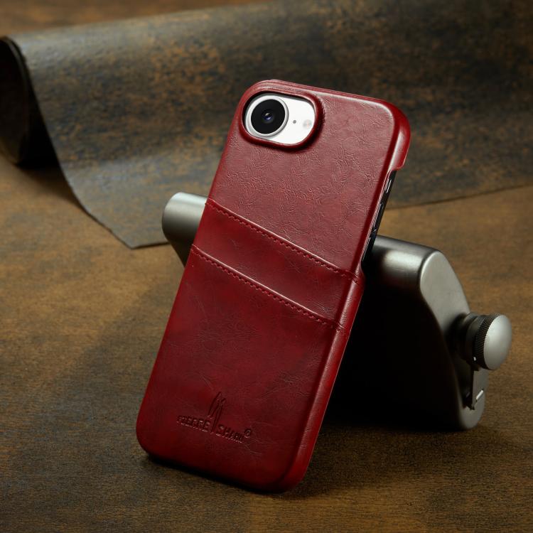 For iPhone 17e / 16e Fierre Shann Retro Oil Wax Texture Card Slots PU Leather Phone Case(Red)