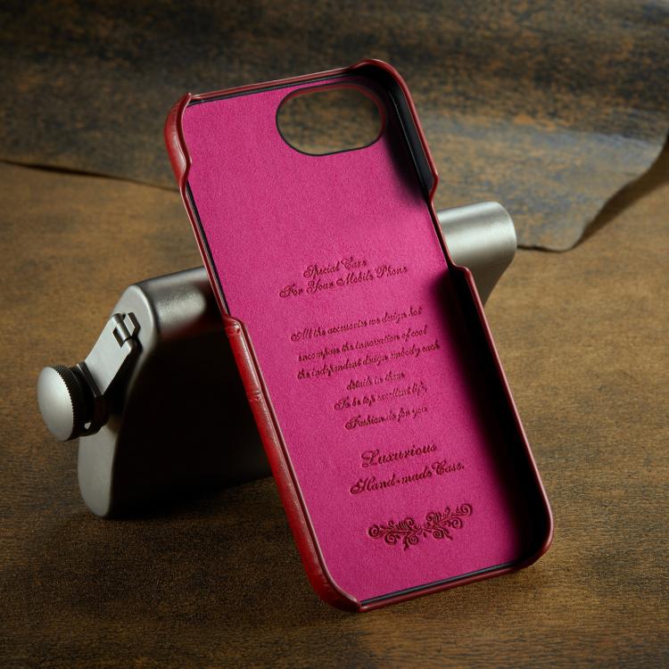 For iPhone 17e / 16e Fierre Shann Retro Oil Wax Texture Card Slots PU Leather Phone Case(Red)