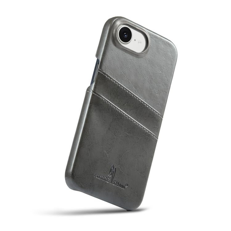 For iPhone 17e / 16e Fierre Shann Retro Oil Wax Texture Card Slots PU Leather Phone Case(Grey)