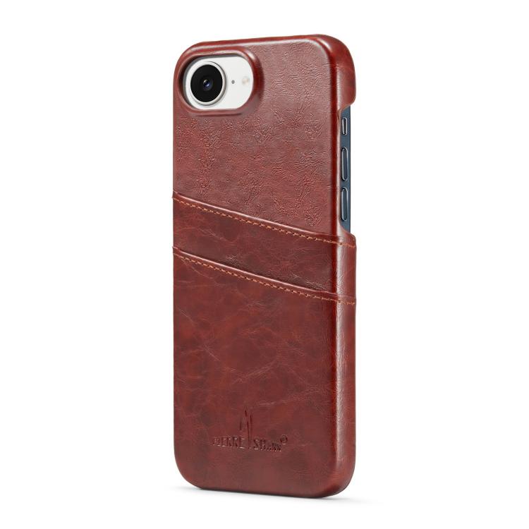 For iPhone 17e / 16e Fierre Shann Retro Oil Wax Texture Card Slots PU Leather Phone Case(Brown)