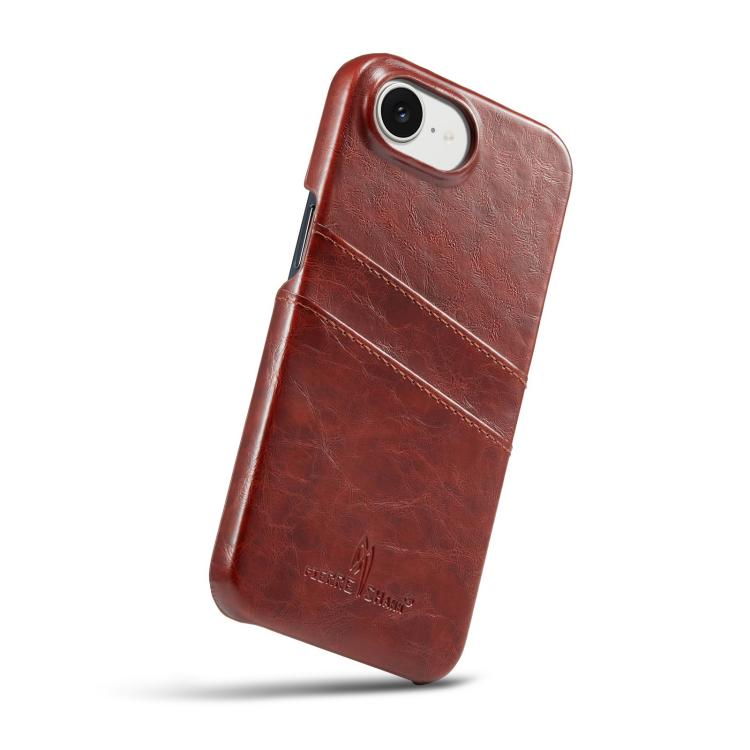 For iPhone 17e / 16e Fierre Shann Retro Oil Wax Texture Card Slots PU Leather Phone Case(Brown)