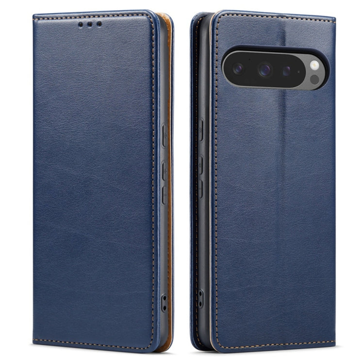 For Google Pixel 9 / 9 Pro Fierre Shann PU Genuine Leather Texture Phone Case(Blue)