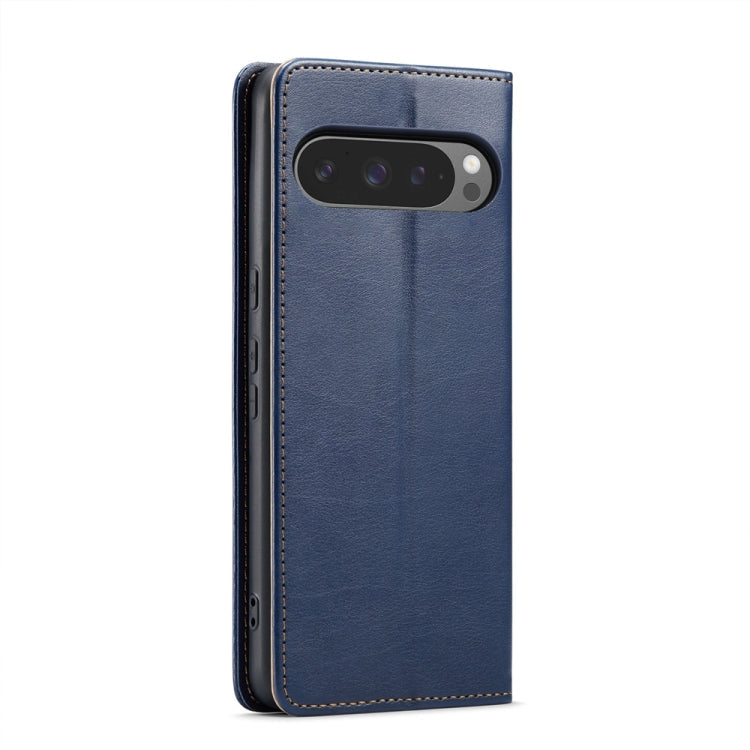 For Google Pixel 9 / 9 Pro Fierre Shann PU Genuine Leather Texture Phone Case(Blue)