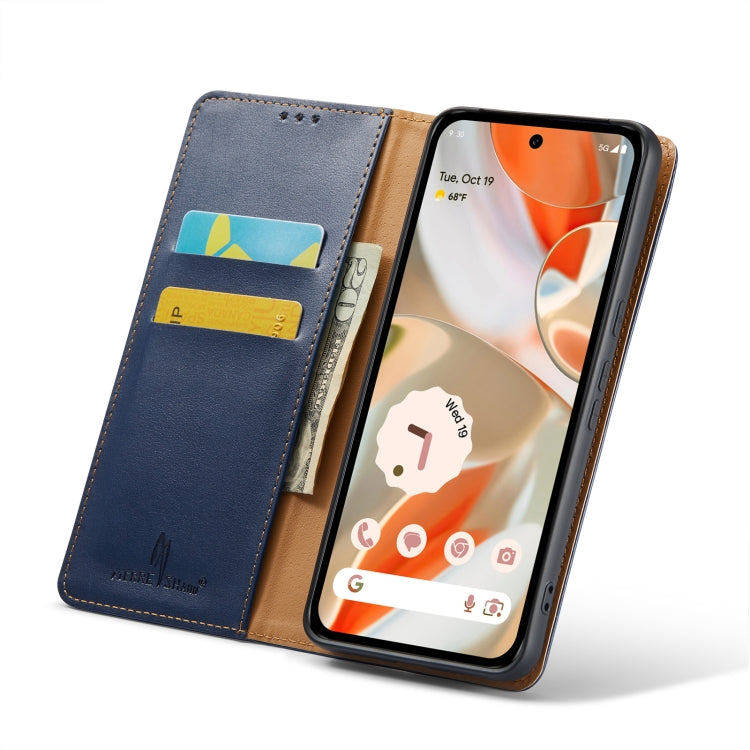 For Google Pixel 9 / 9 Pro Fierre Shann PU Genuine Leather Texture Phone Case(Blue)