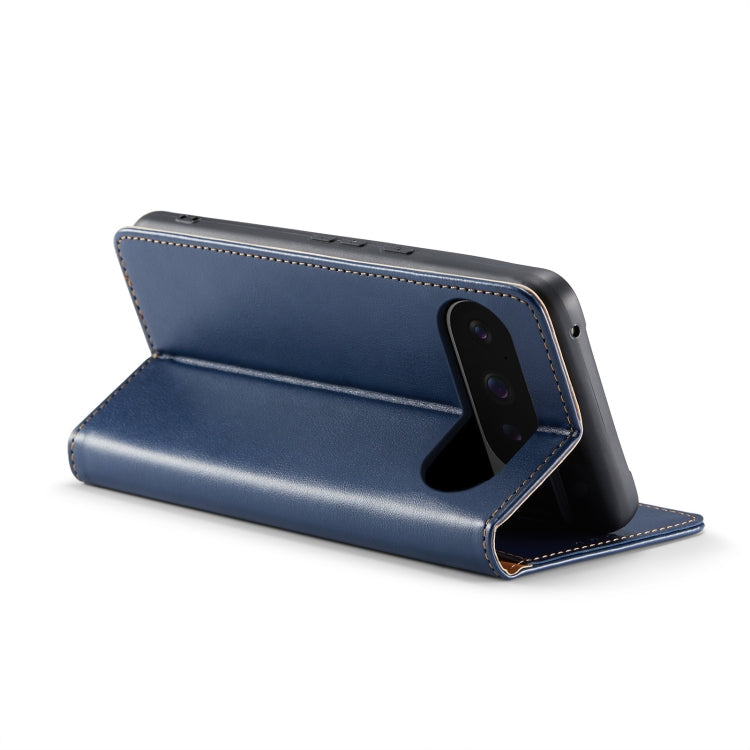 For Google Pixel 9 / 9 Pro Fierre Shann PU Genuine Leather Texture Phone Case(Blue)