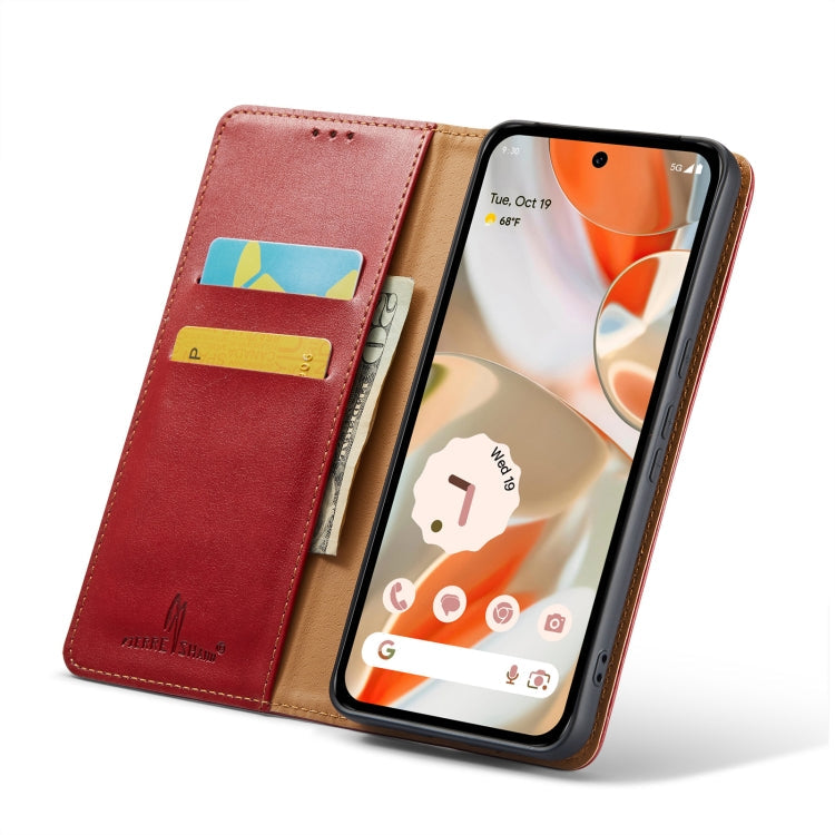 For Google Pixel 9 / 9 Pro Fierre Shann PU Genuine Leather Texture Phone Case(Red)